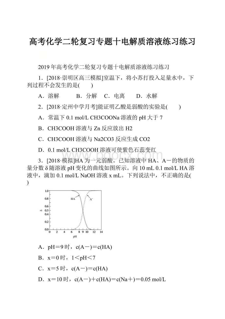 高考化学二轮复习专题十电解质溶液练习练习.docx