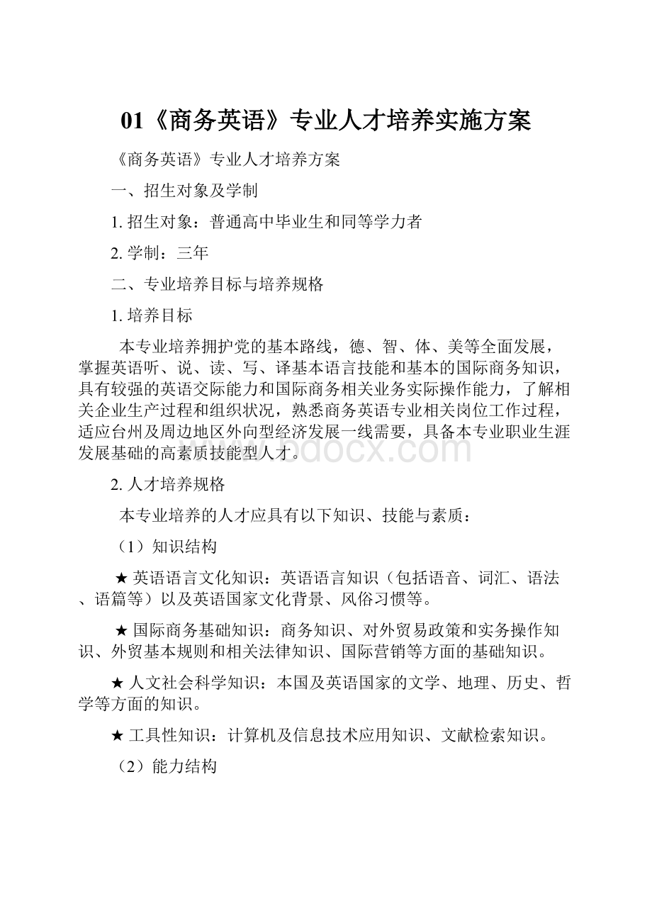 01《商务英语》专业人才培养实施方案.docx