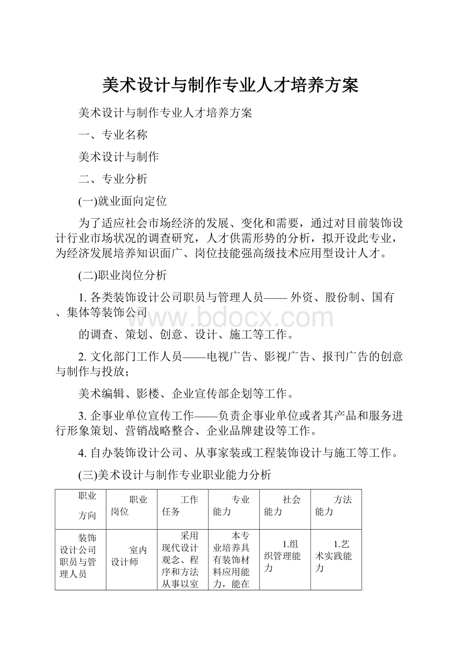 美术设计与制作专业人才培养方案.docx_第1页