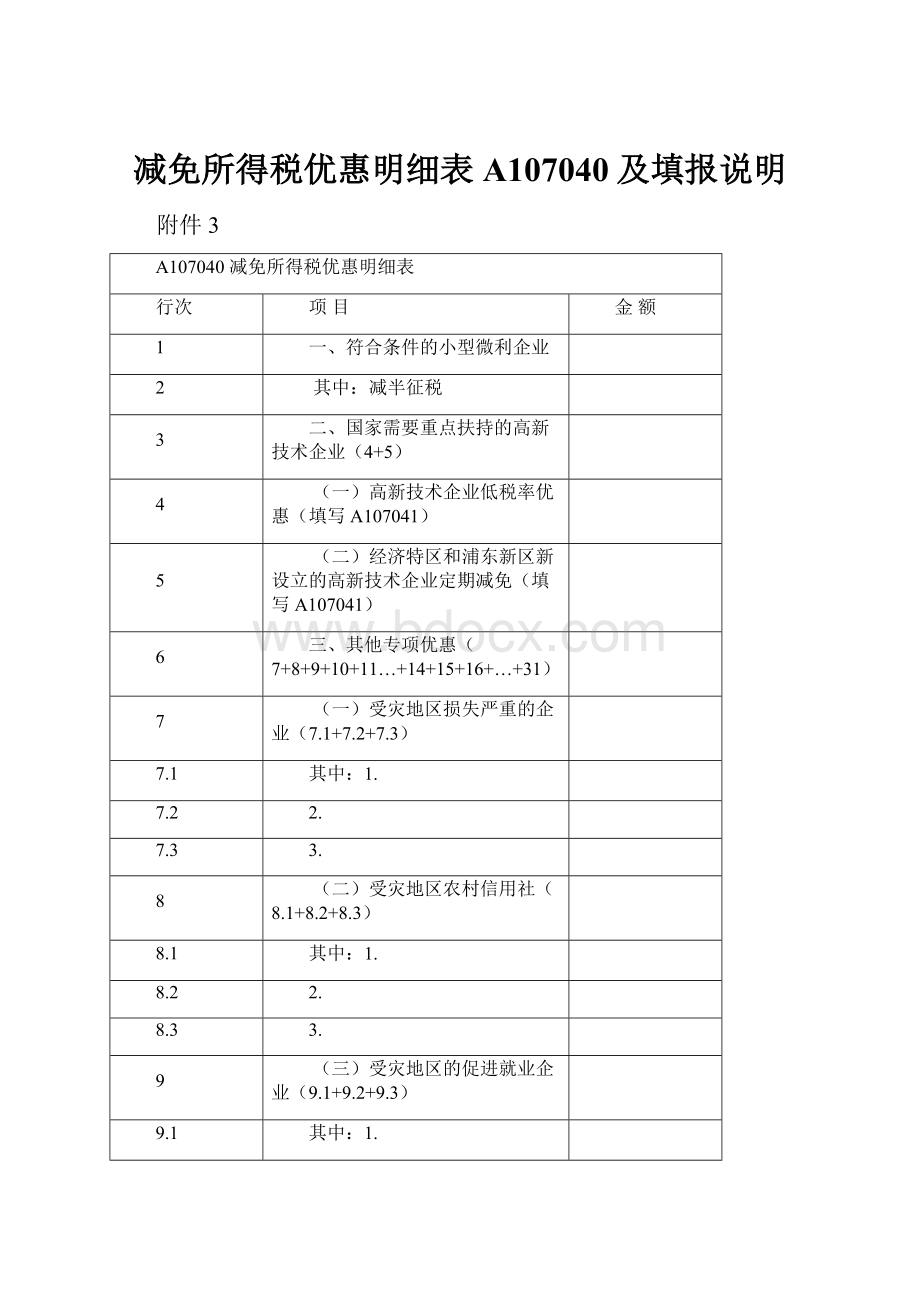 减免所得税优惠明细表A107040及填报说明.docx_第1页