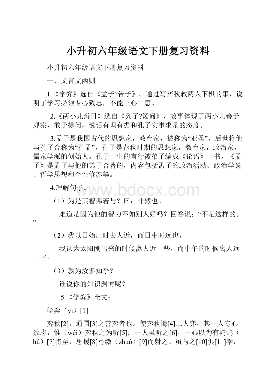 小升初六年级语文下册复习资料.docx