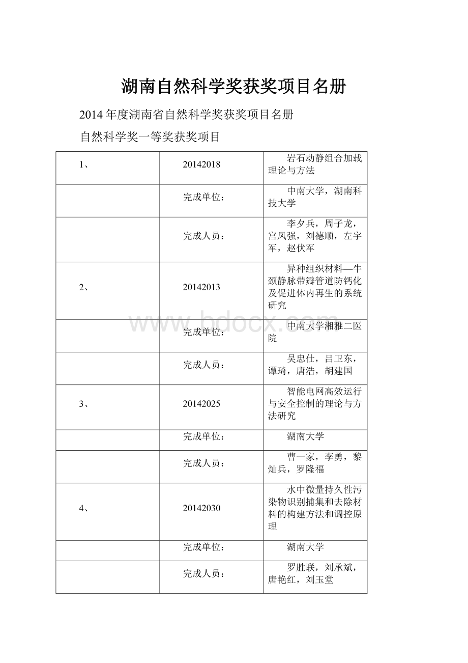 湖南自然科学奖获奖项目名册.docx_第1页