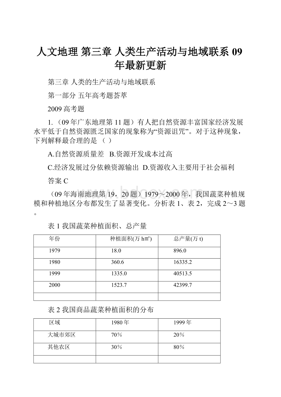 人文地理 第三章 人类生产活动与地域联系09年最新更新.docx