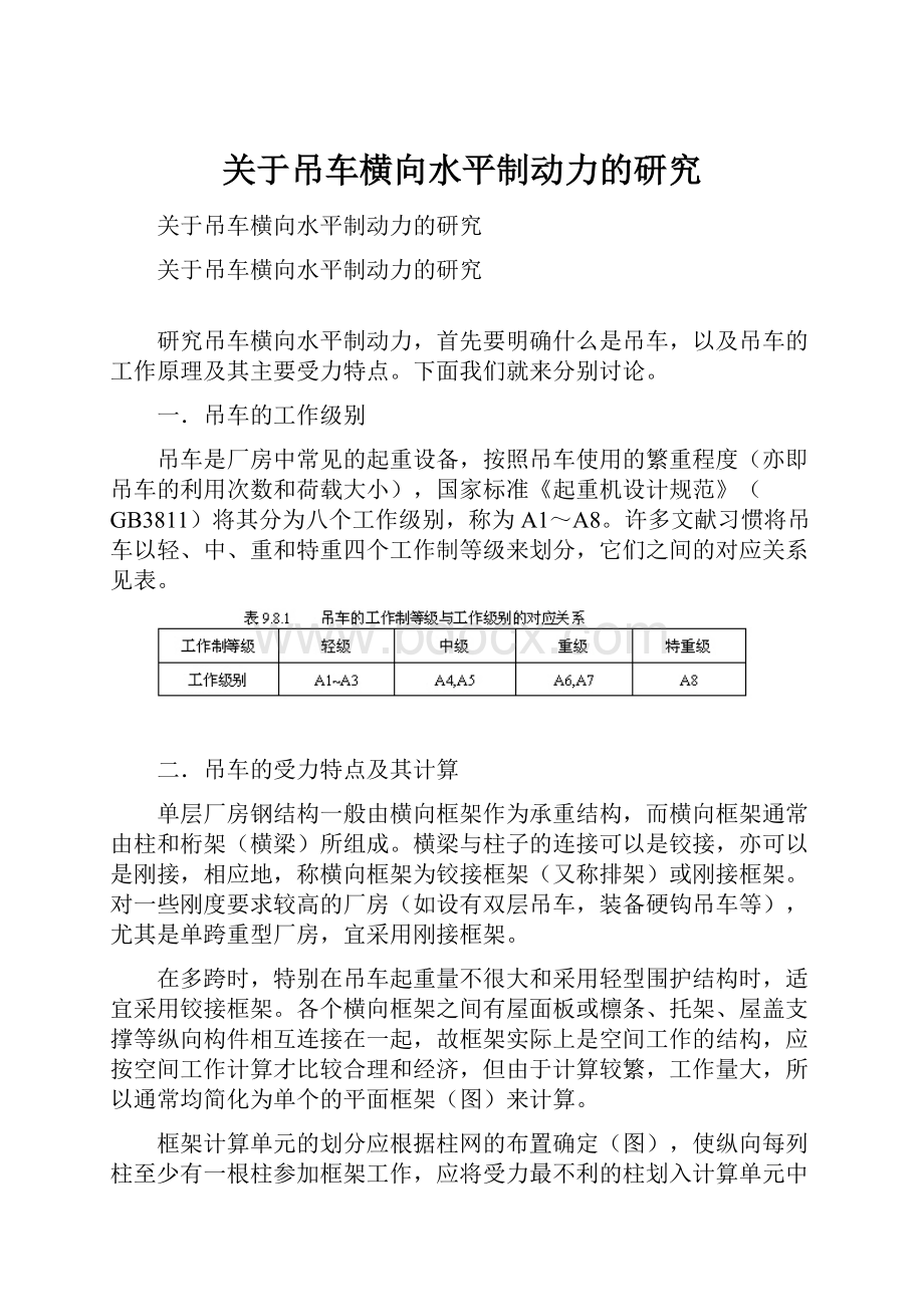 关于吊车横向水平制动力的研究.docx_第1页