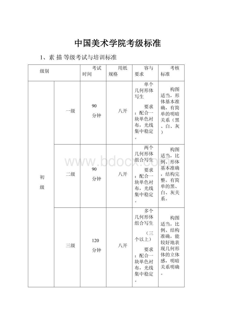 中国美术学院考级标准.docx