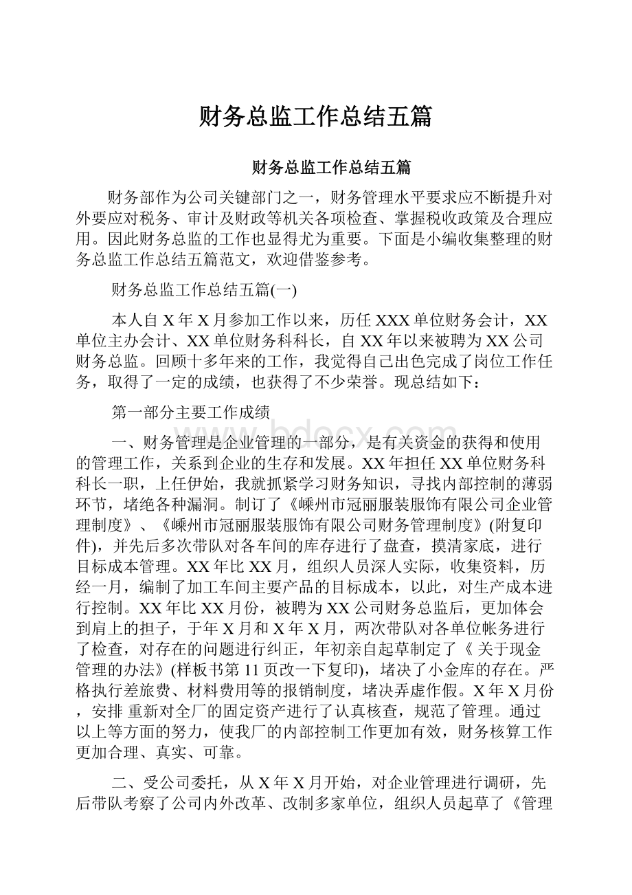 财务总监工作总结五篇.docx