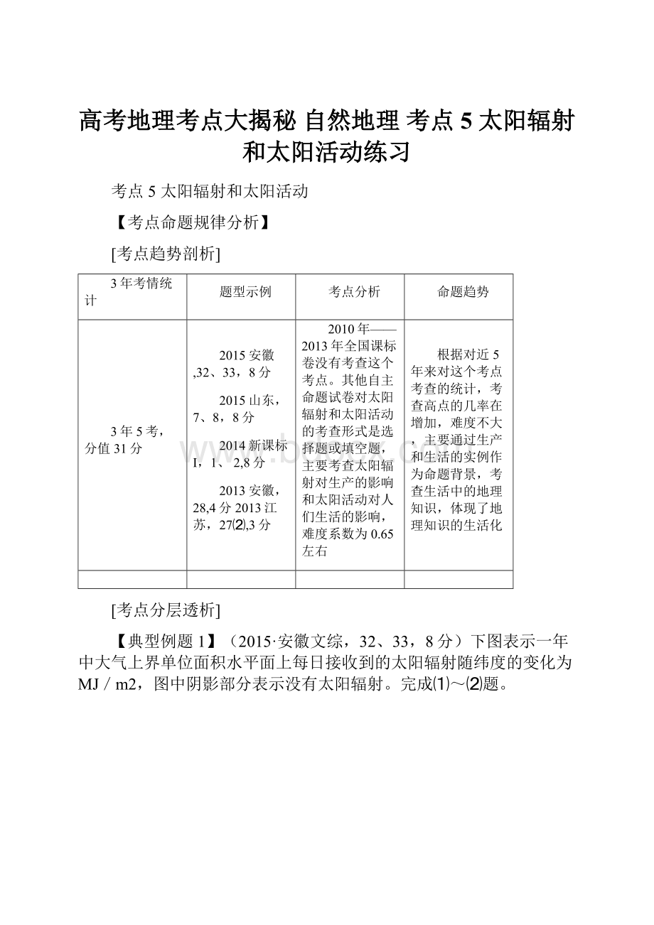 高考地理考点大揭秘 自然地理 考点5 太阳辐射和太阳活动练习.docx_第1页