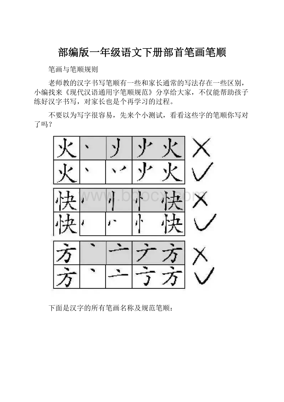 部编版一年级语文下册部首笔画笔顺.docx