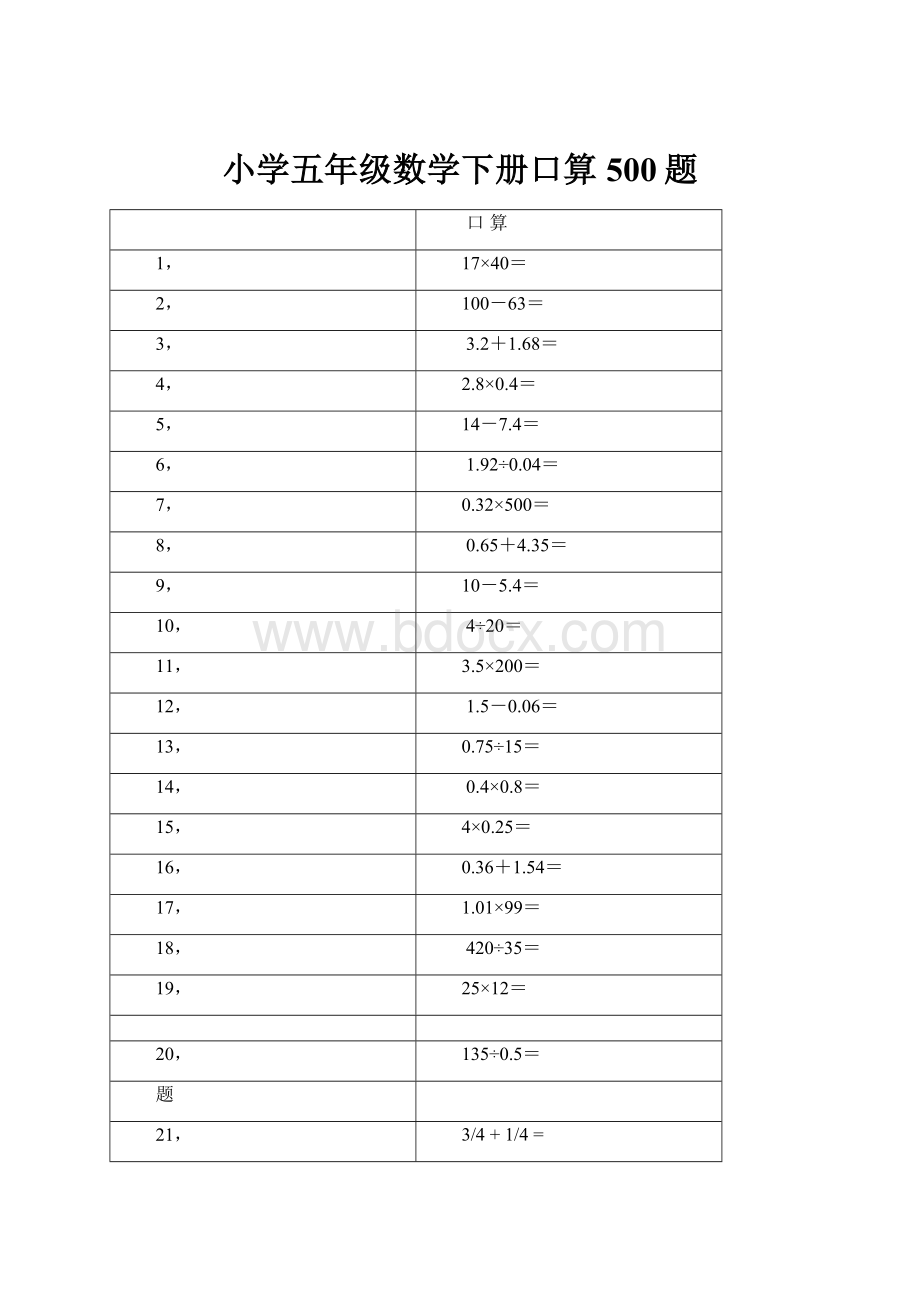 小学五年级数学下册口算500题.docx_第1页