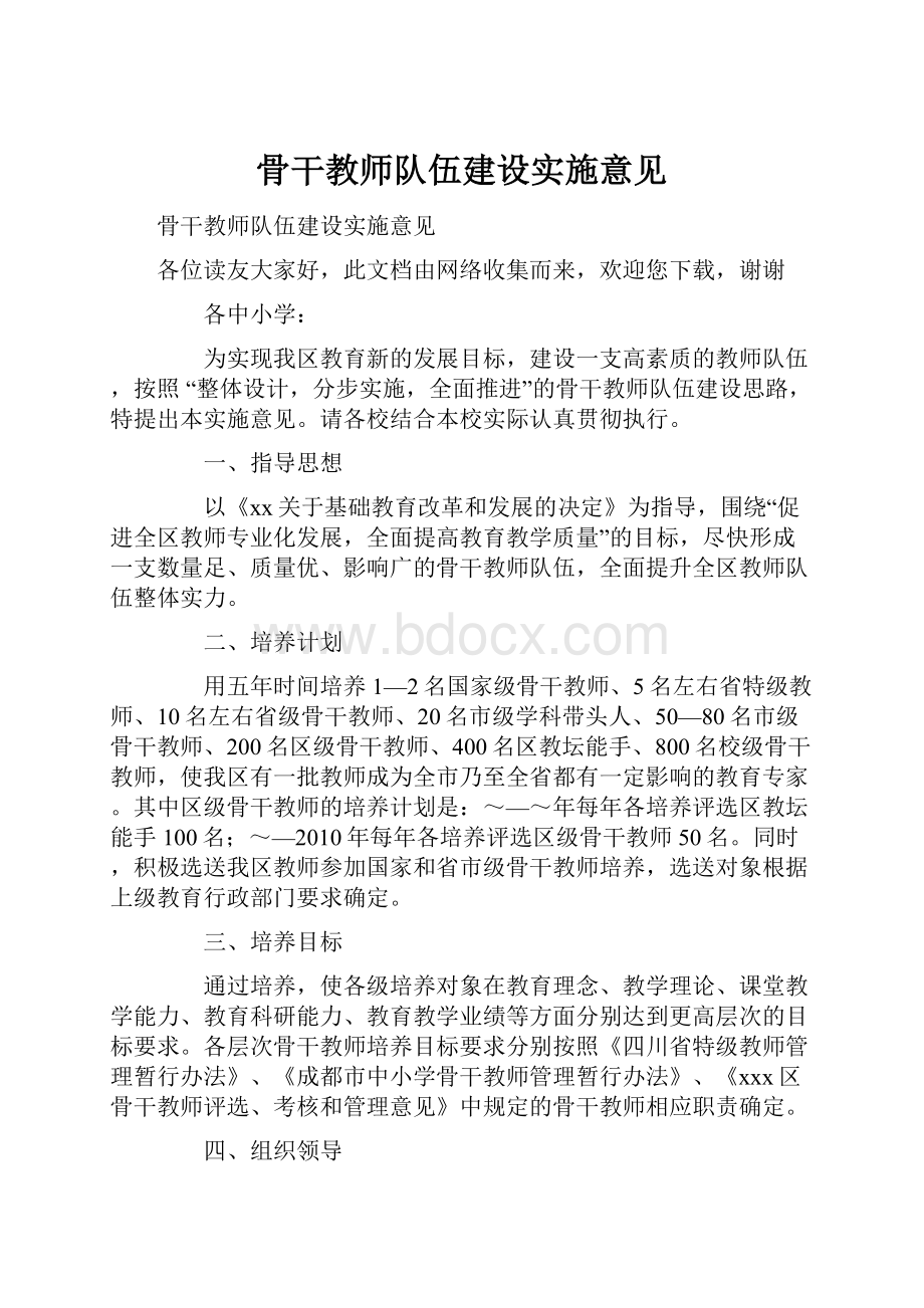 骨干教师队伍建设实施意见.docx