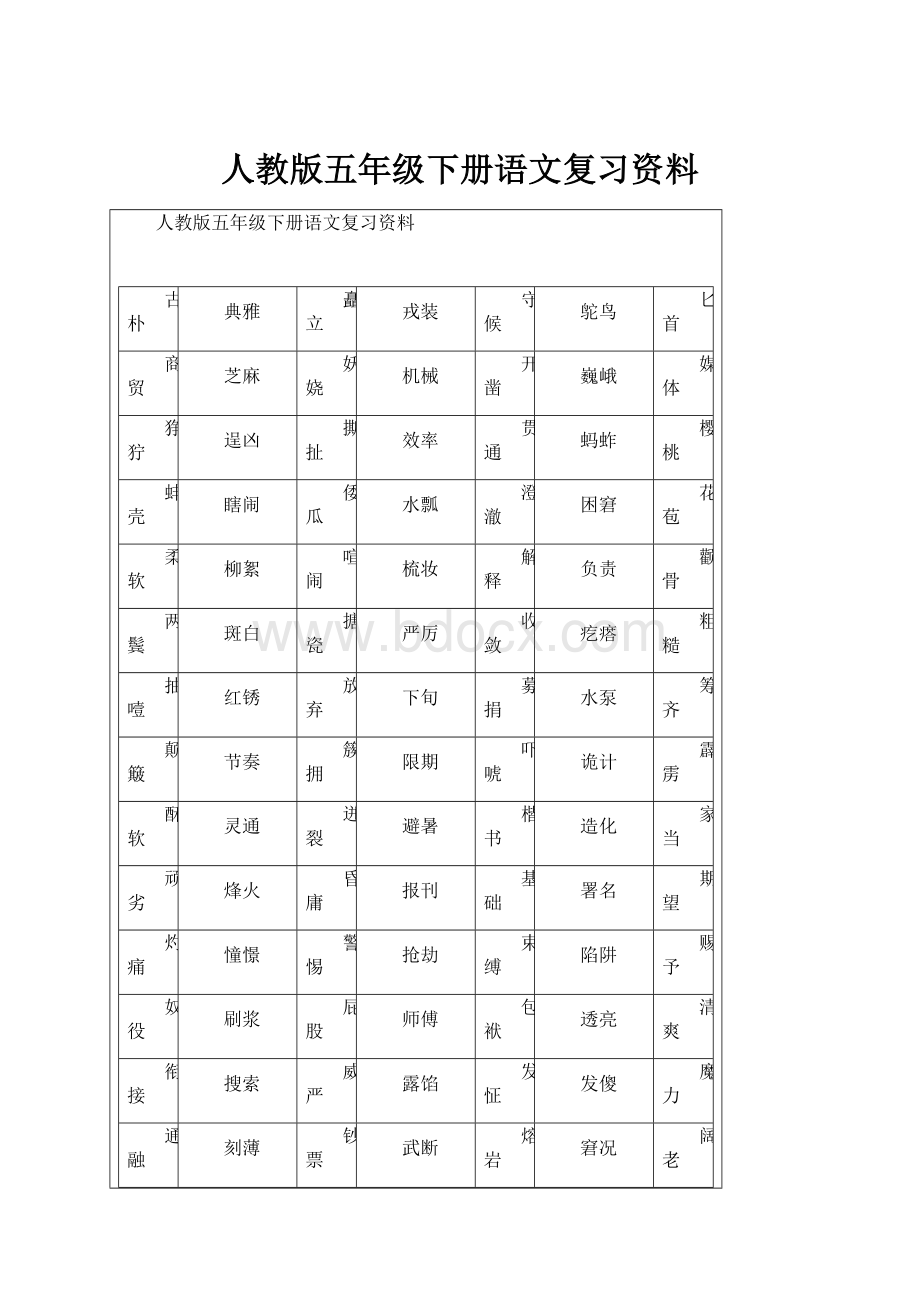 人教版五年级下册语文复习资料.docx