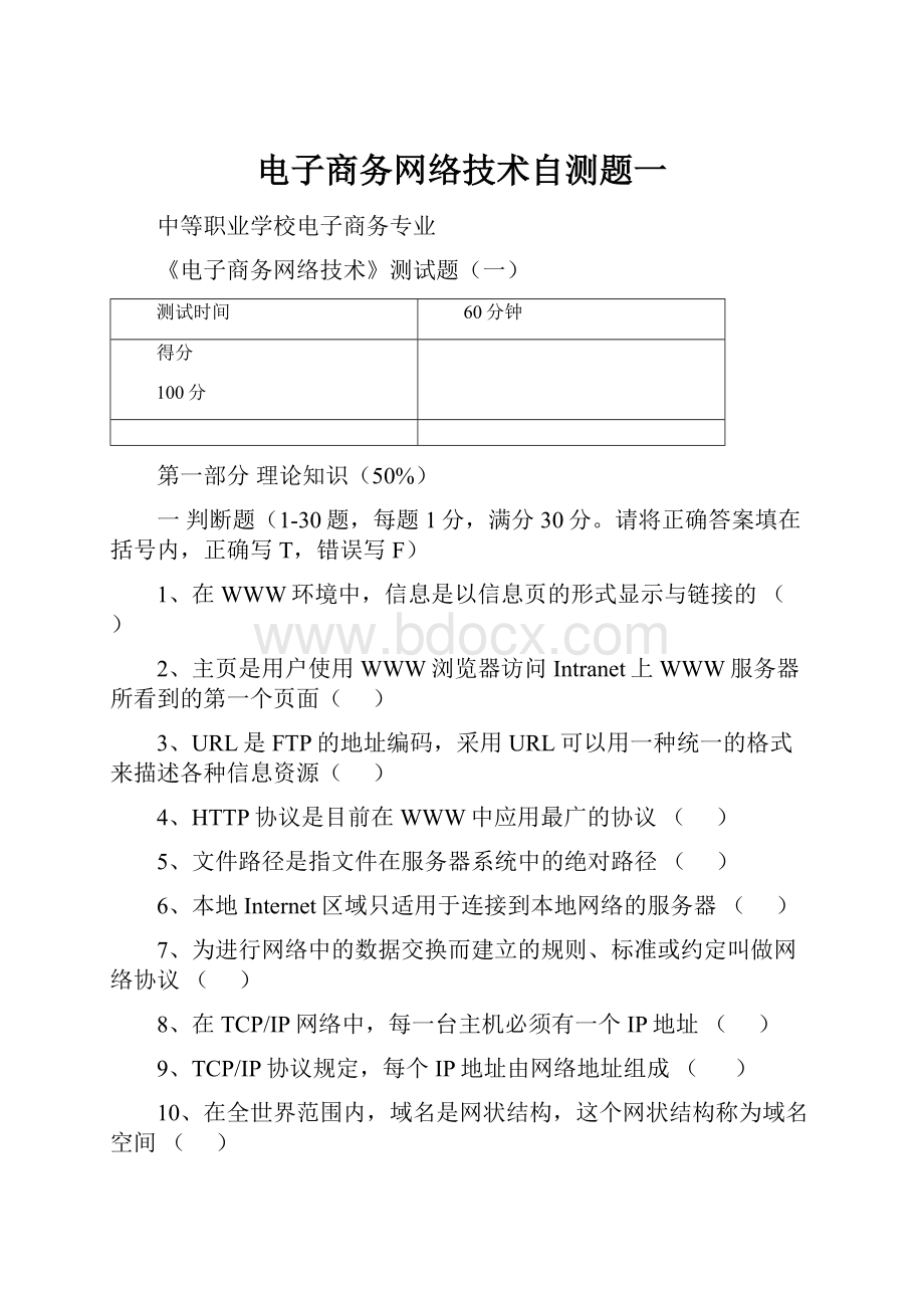 电子商务网络技术自测题一.docx