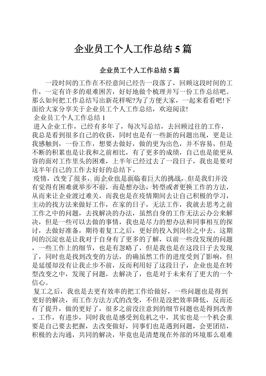 企业员工个人工作总结5篇.docx