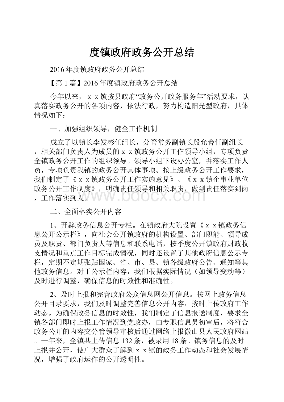 度镇政府政务公开总结.docx