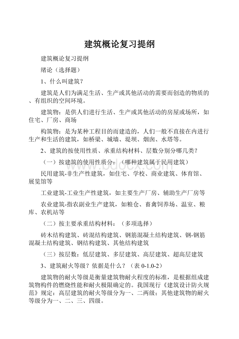 建筑概论复习提纲.docx