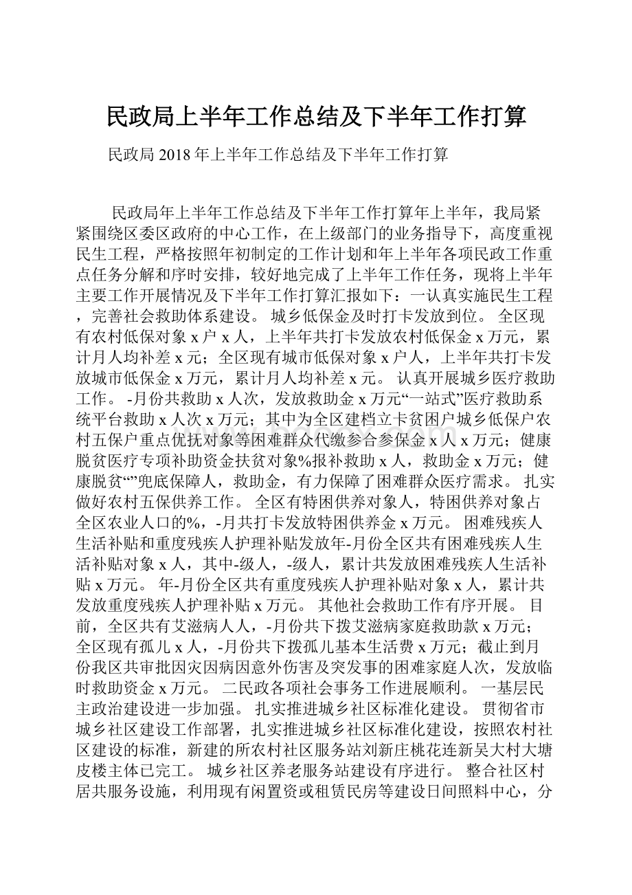 民政局上半年工作总结及下半年工作打算.docx