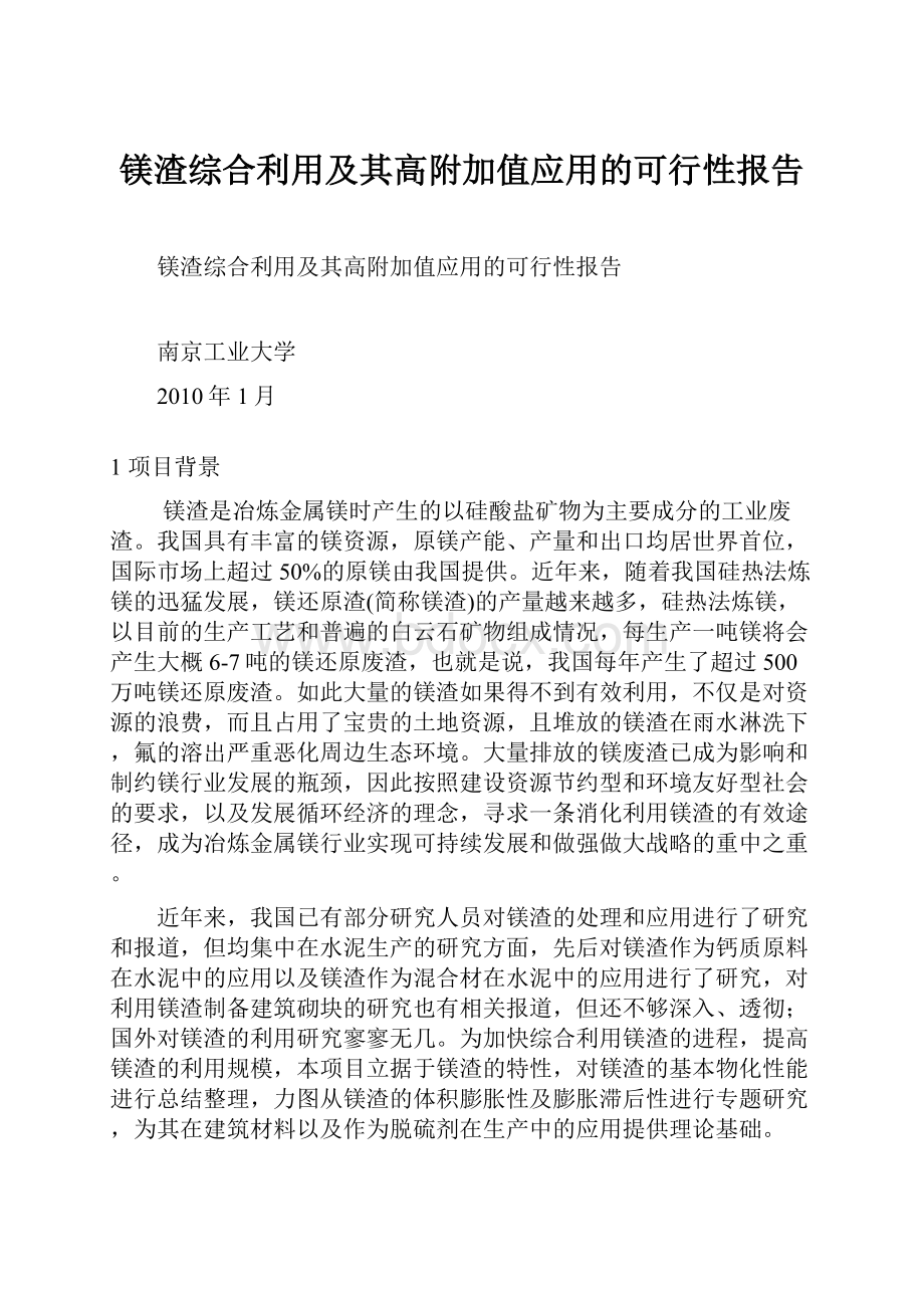 镁渣综合利用及其高附加值应用的可行性报告.docx