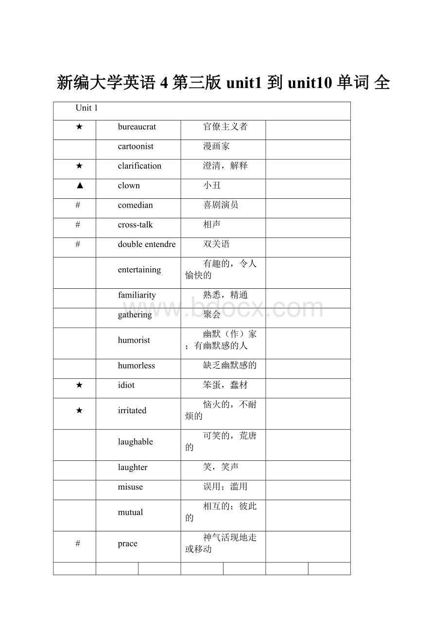 新编大学英语4第三版unit1 到 unit10 单词 全.docx_第1页