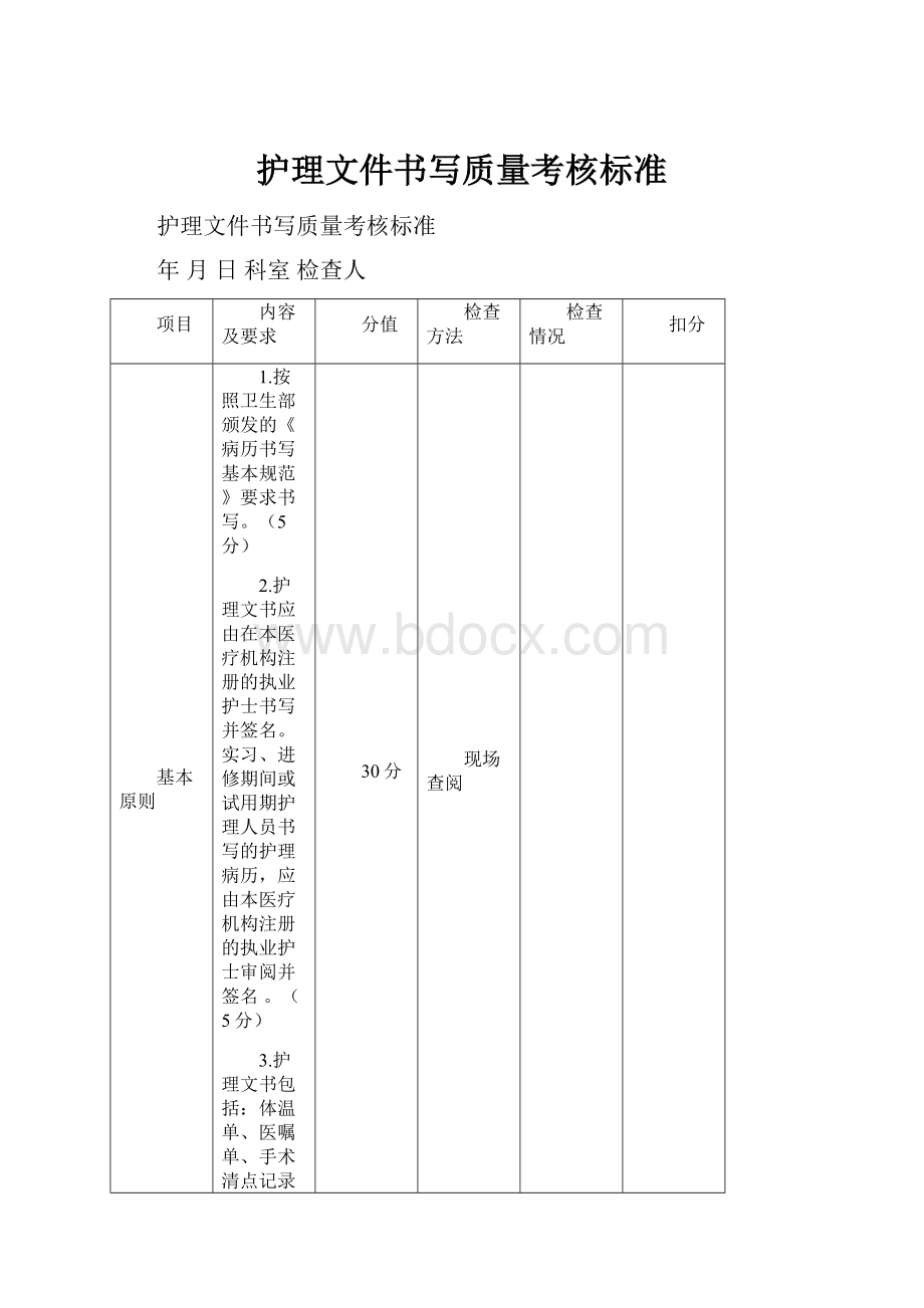 护理文件书写质量考核标准.docx