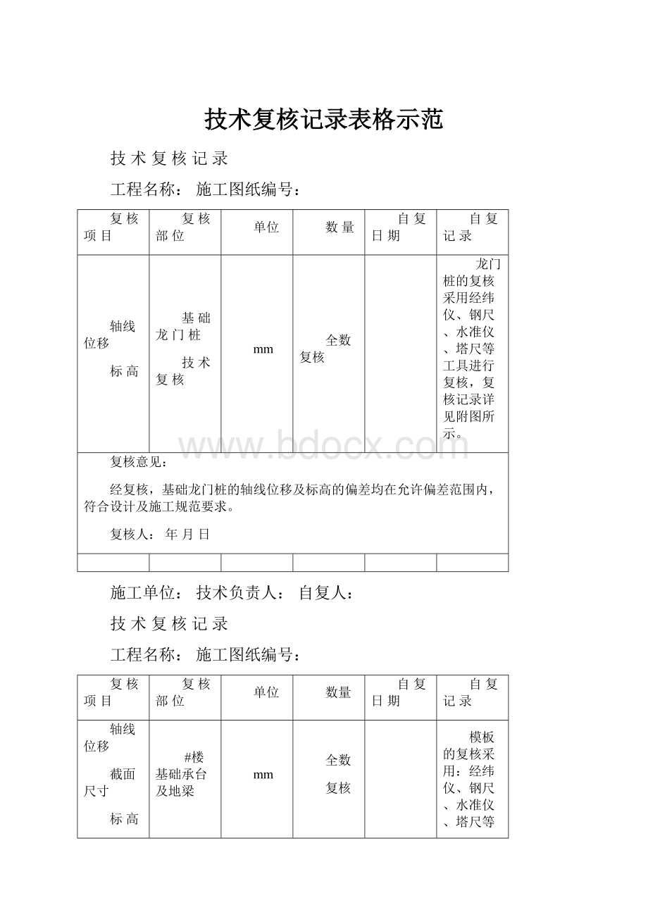 技术复核记录表格示范.docx_第1页