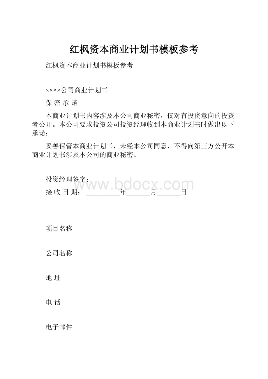 红枫资本商业计划书模板参考.docx