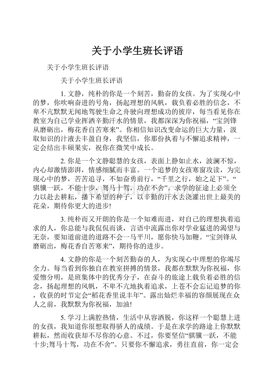 关于小学生班长评语.docx