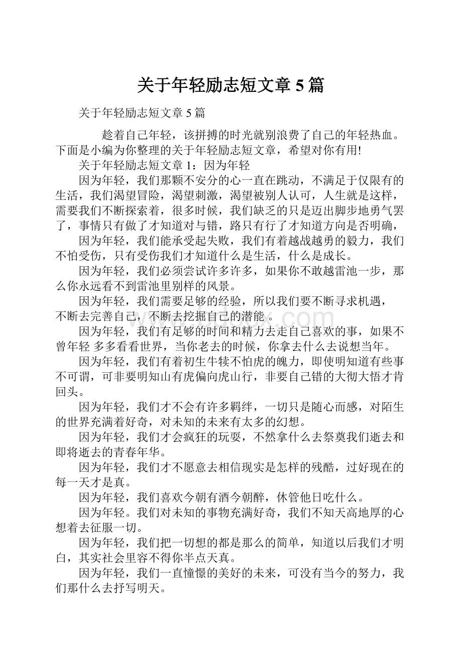 关于年轻励志短文章5篇.docx