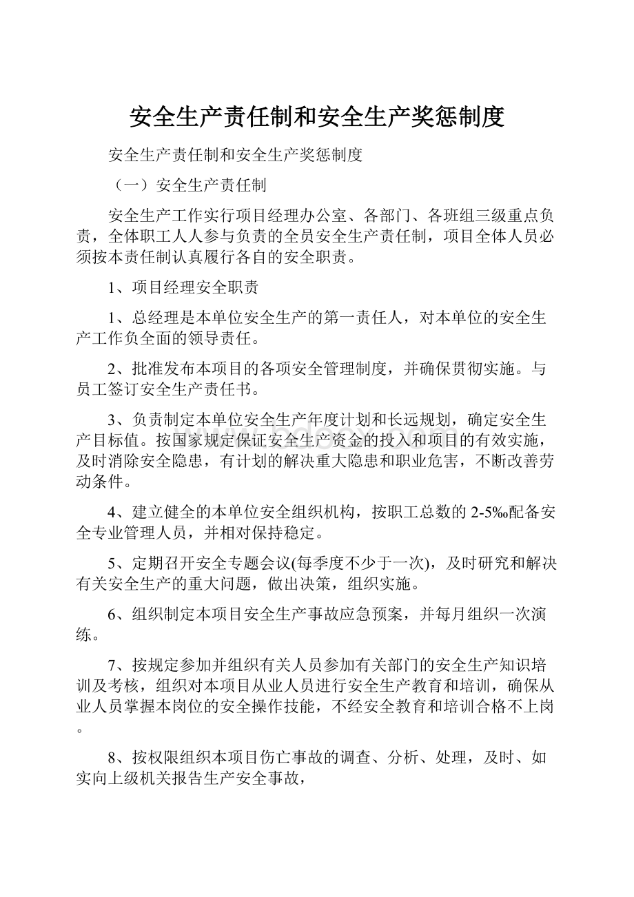 安全生产责任制和安全生产奖惩制度.docx_第1页