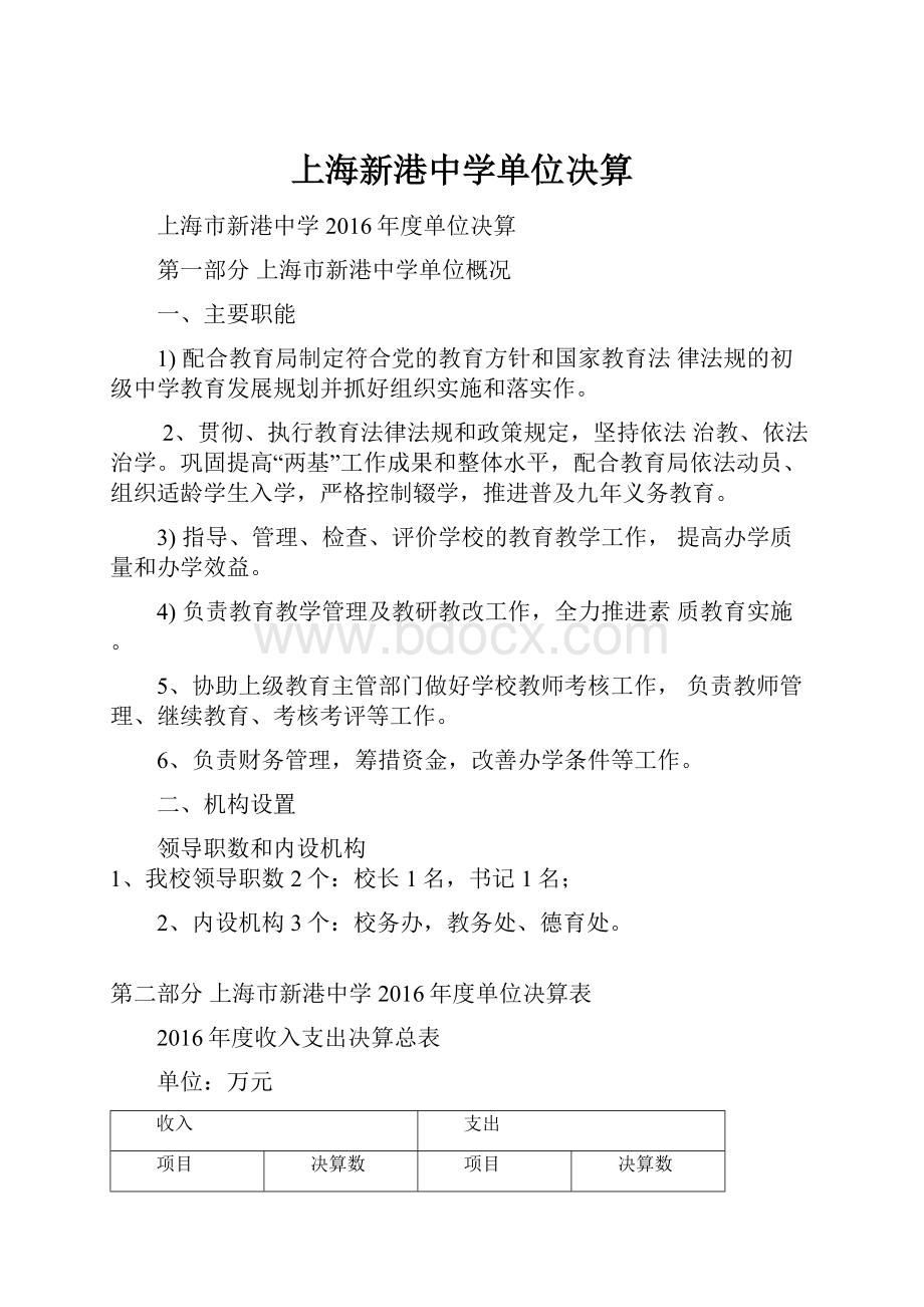 上海新港中学单位决算.docx