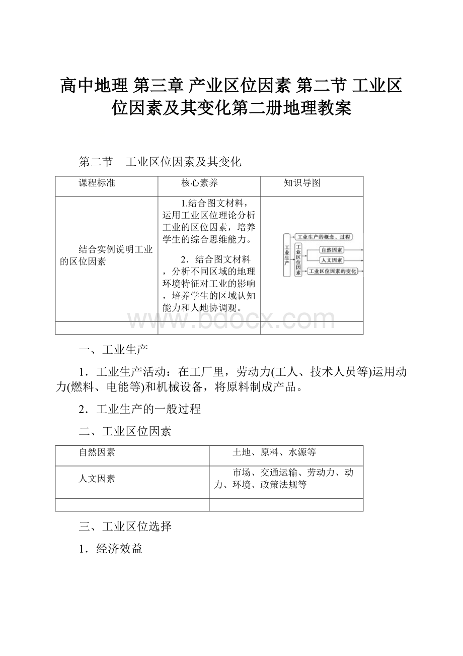 高中地理 第三章 产业区位因素 第二节 工业区位因素及其变化第二册地理教案.docx