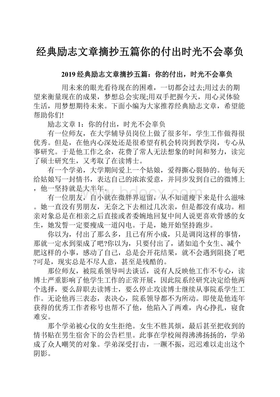 经典励志文章摘抄五篇你的付出时光不会辜负.docx_第1页