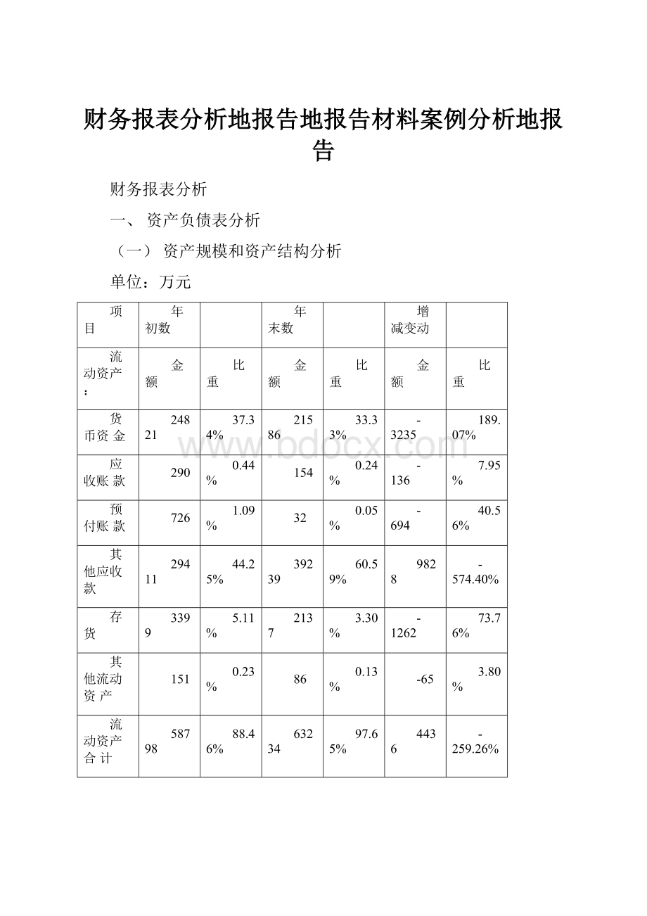 财务报表分析地报告地报告材料案例分析地报告.docx_第1页