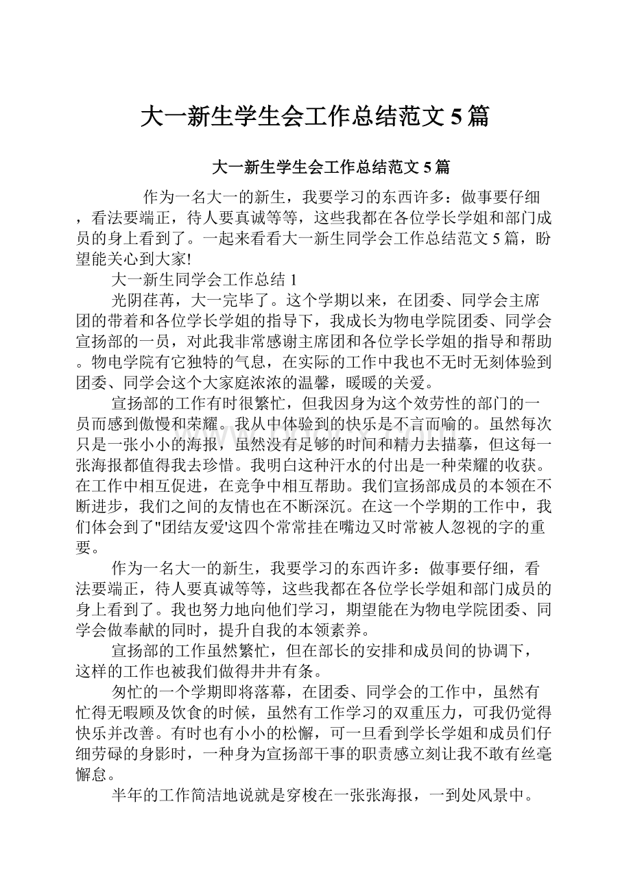 大一新生学生会工作总结范文5篇.docx