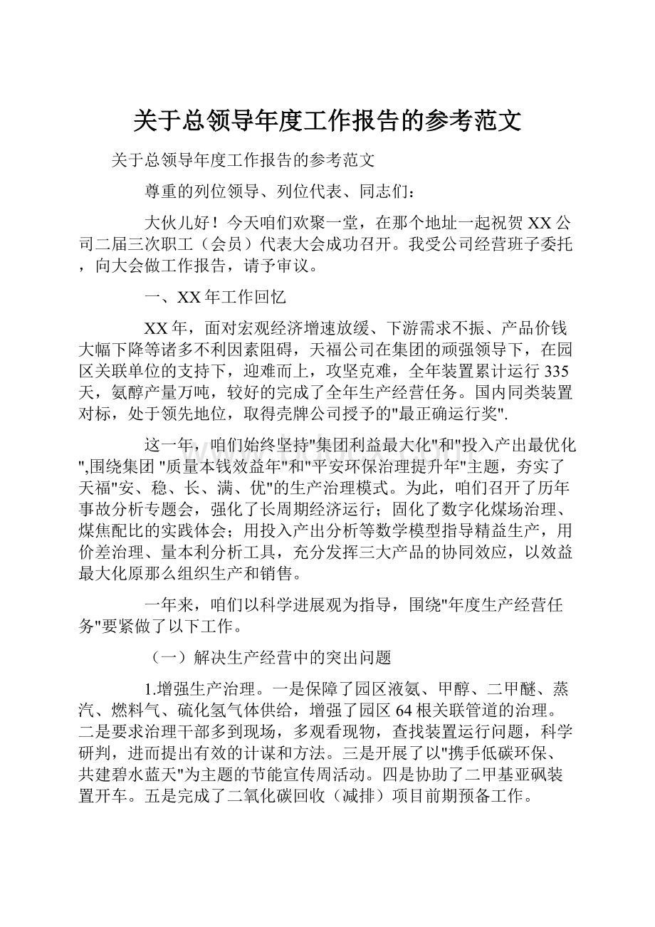 关于总领导年度工作报告的参考范文.docx