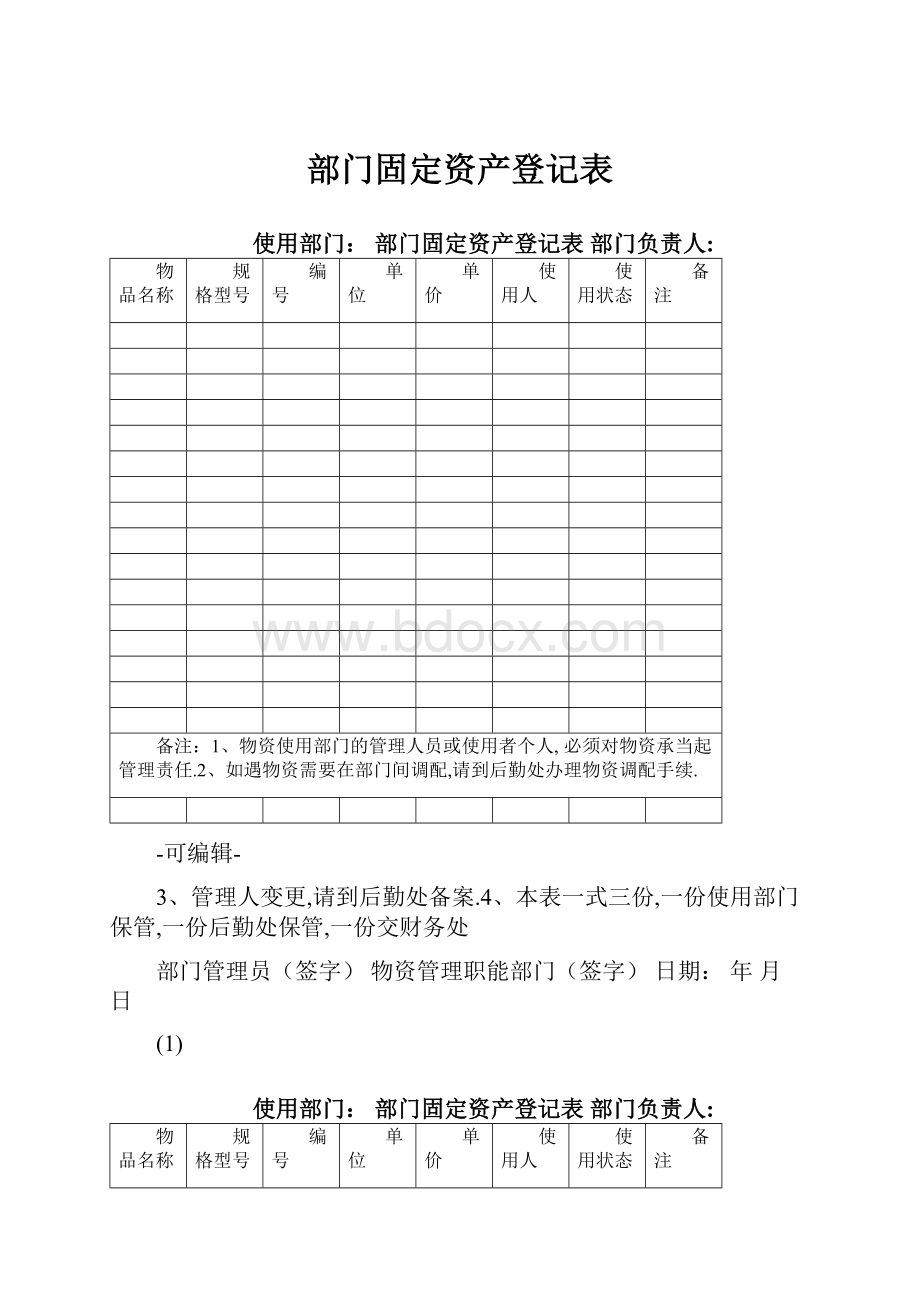 部门固定资产登记表.docx_第1页