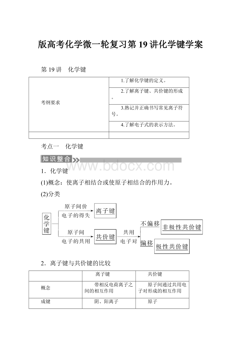 版高考化学微一轮复习第19讲化学键学案.docx