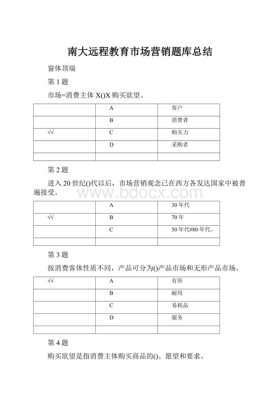 南大远程教育市场营销题库总结.docx