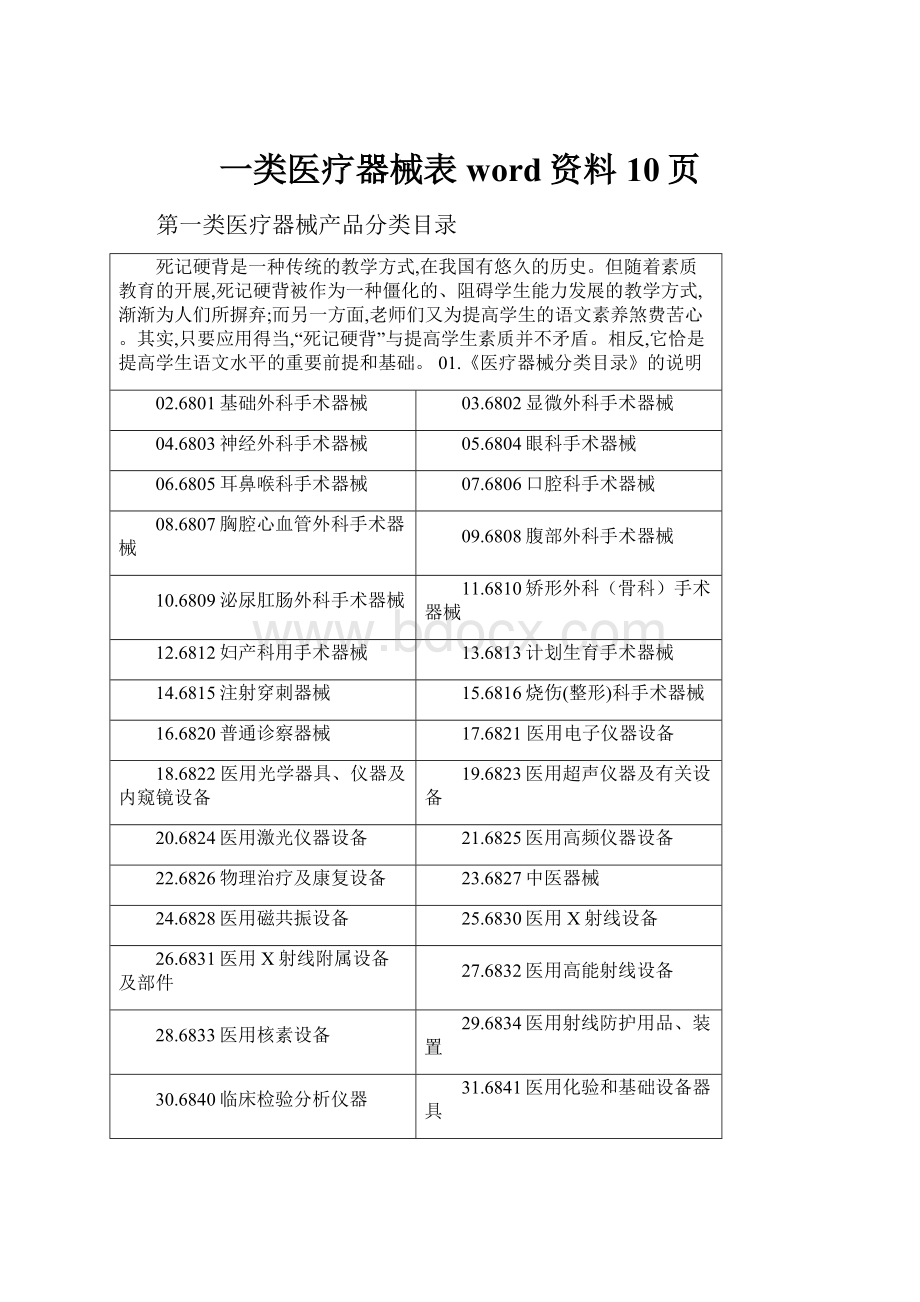 一类医疗器械表word资料10页.docx