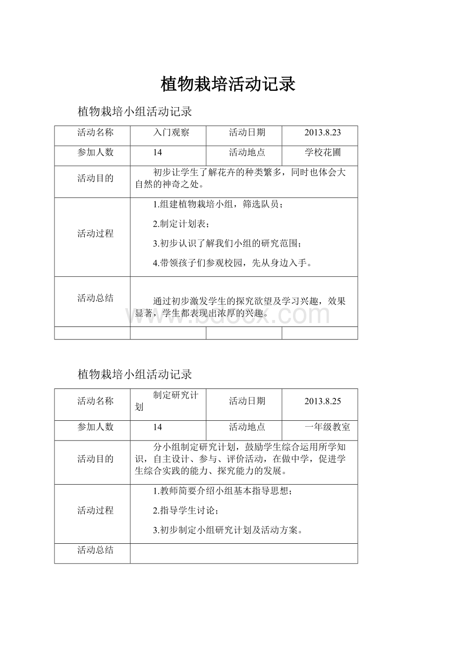 植物栽培活动记录.docx