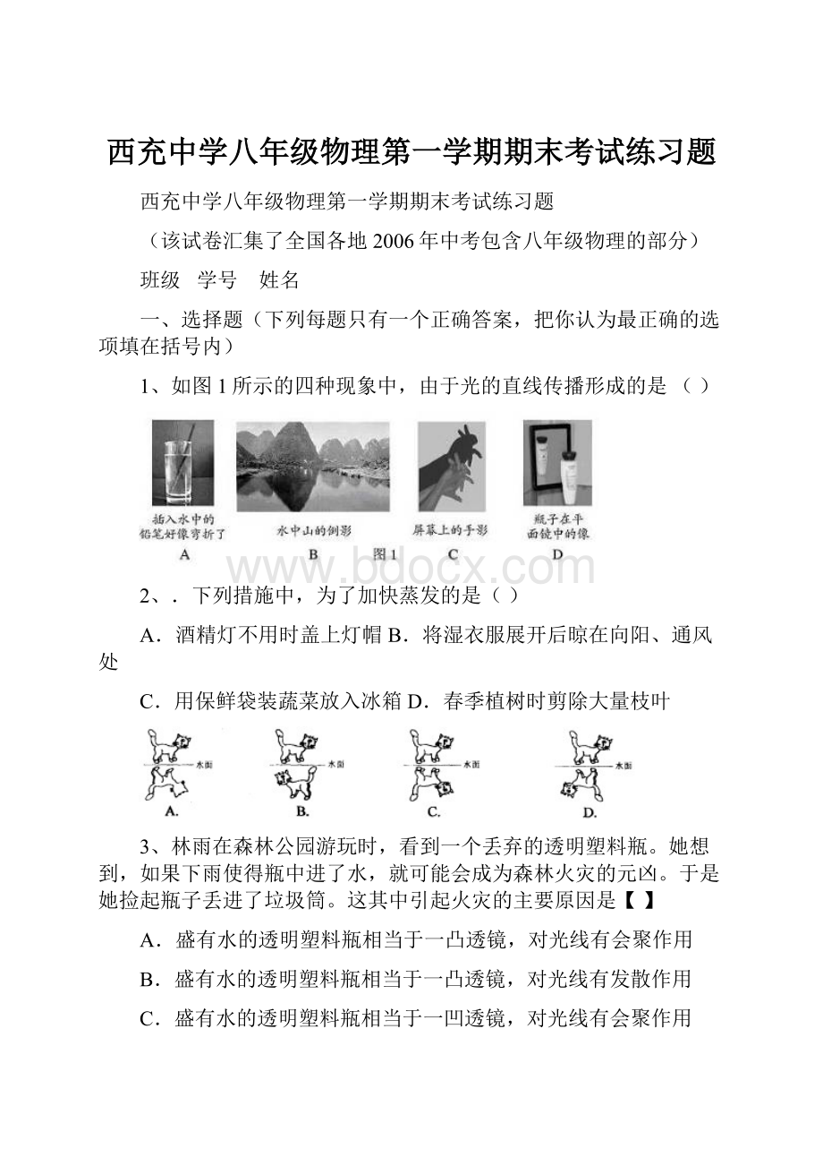 西充中学八年级物理第一学期期末考试练习题.docx