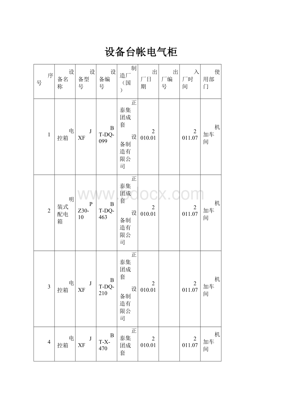 设备台帐电气柜.docx_第1页