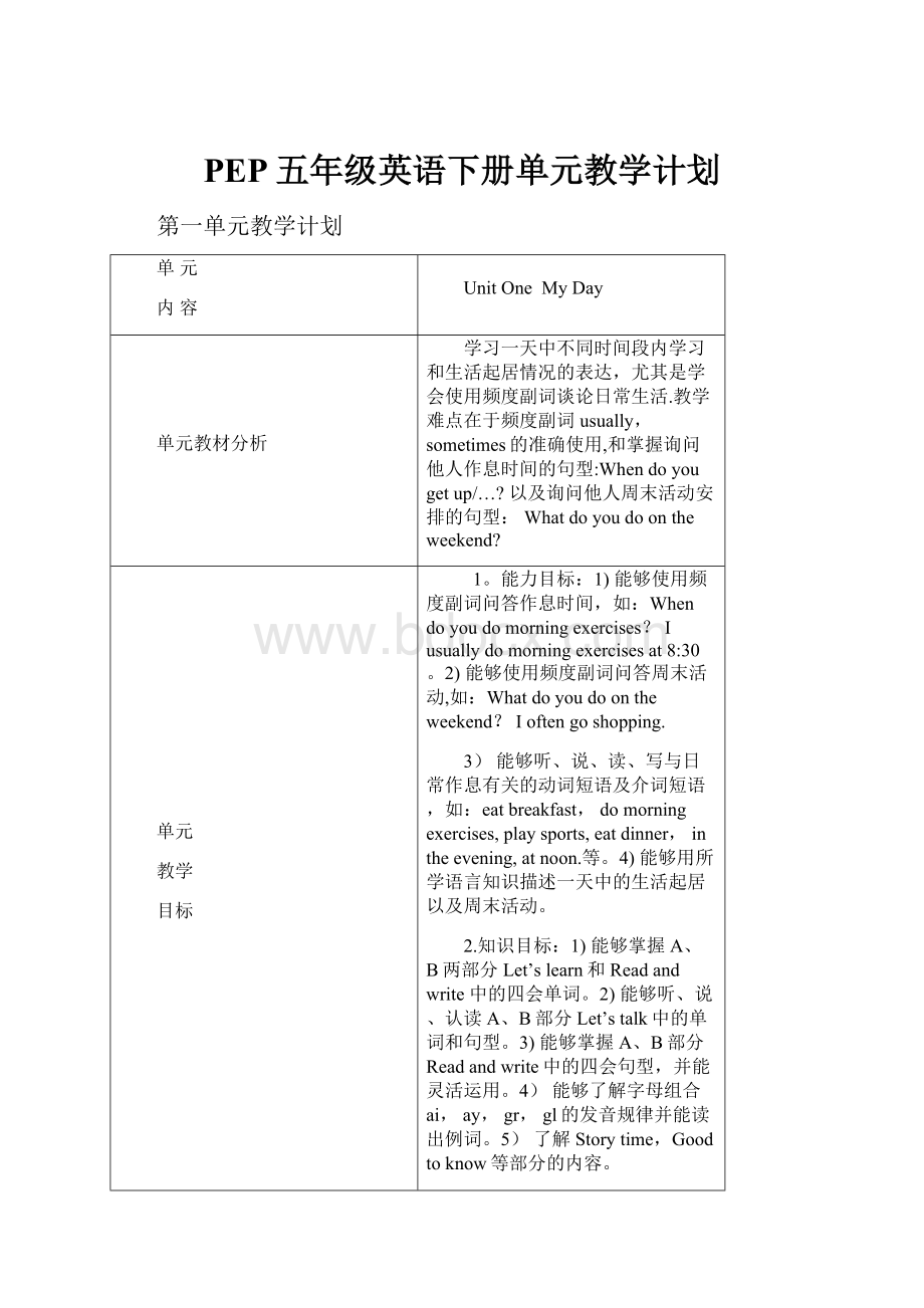 PEP五年级英语下册单元教学计划.docx