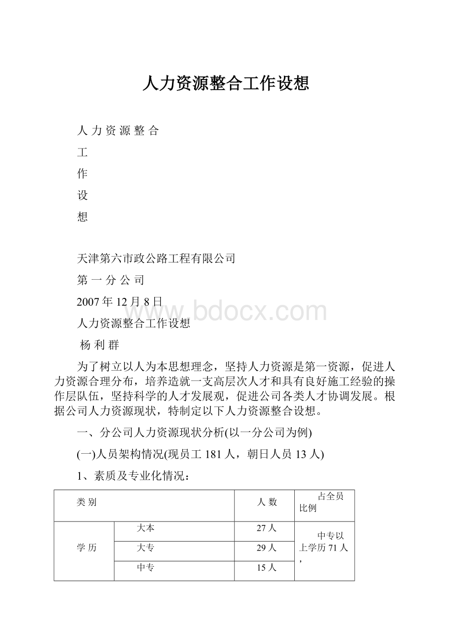 人力资源整合工作设想.docx