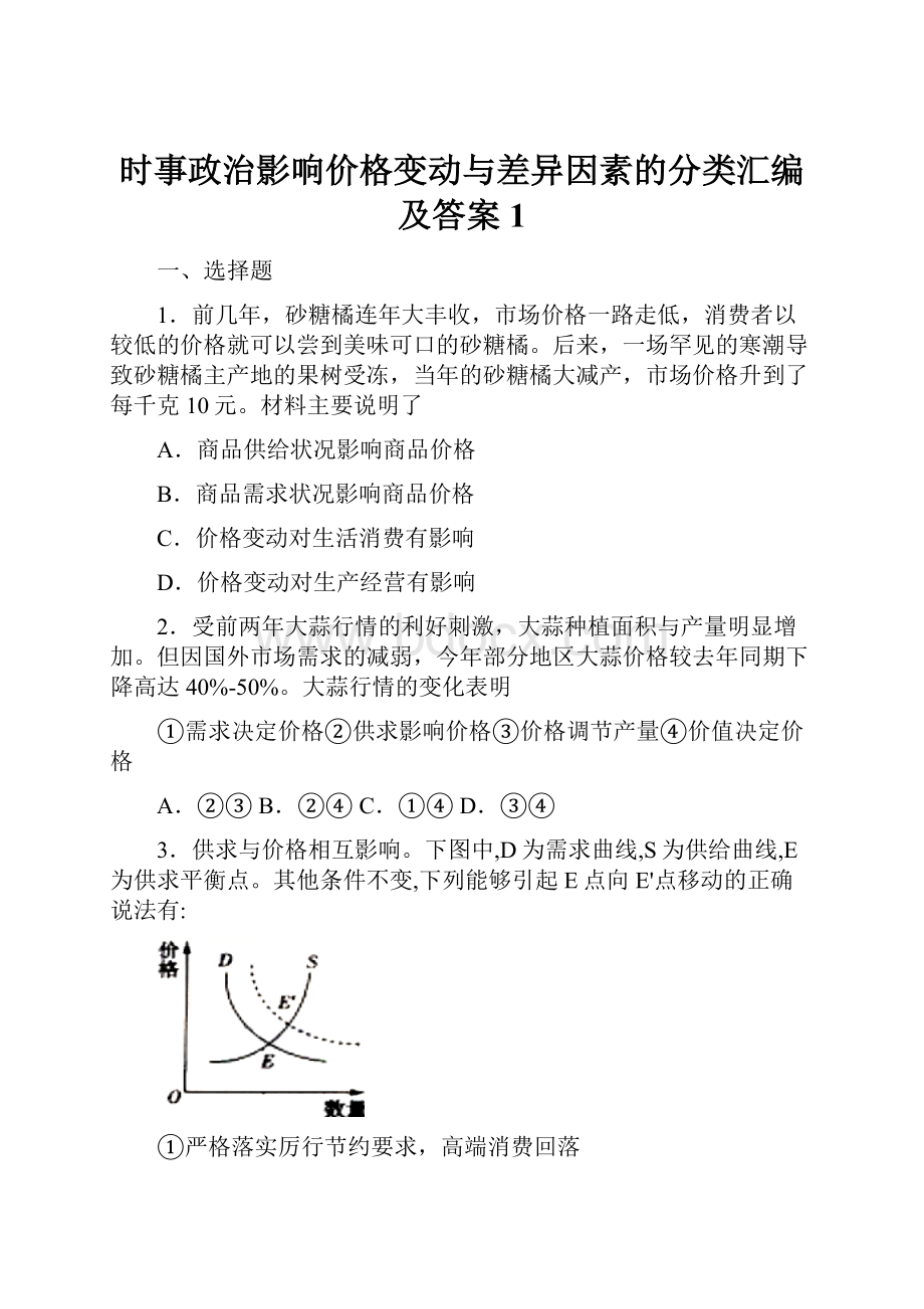 时事政治影响价格变动与差异因素的分类汇编及答案1.docx