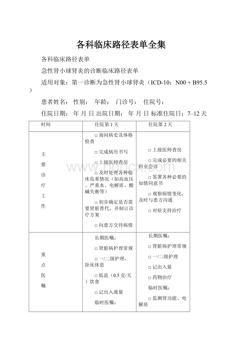 各科临床路径表单全集.docx_第1页