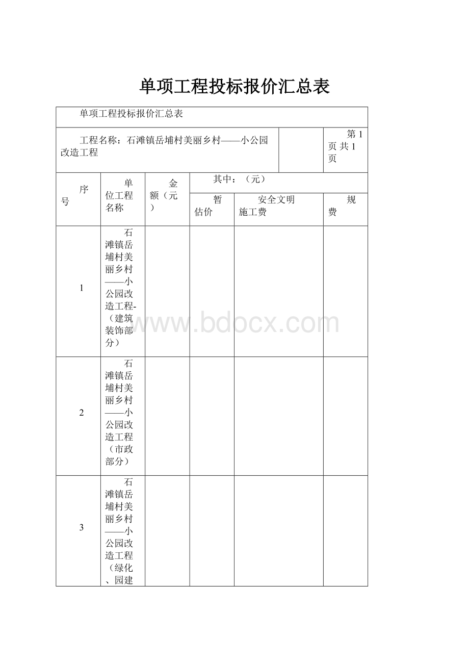 单项工程投标报价汇总表.docx