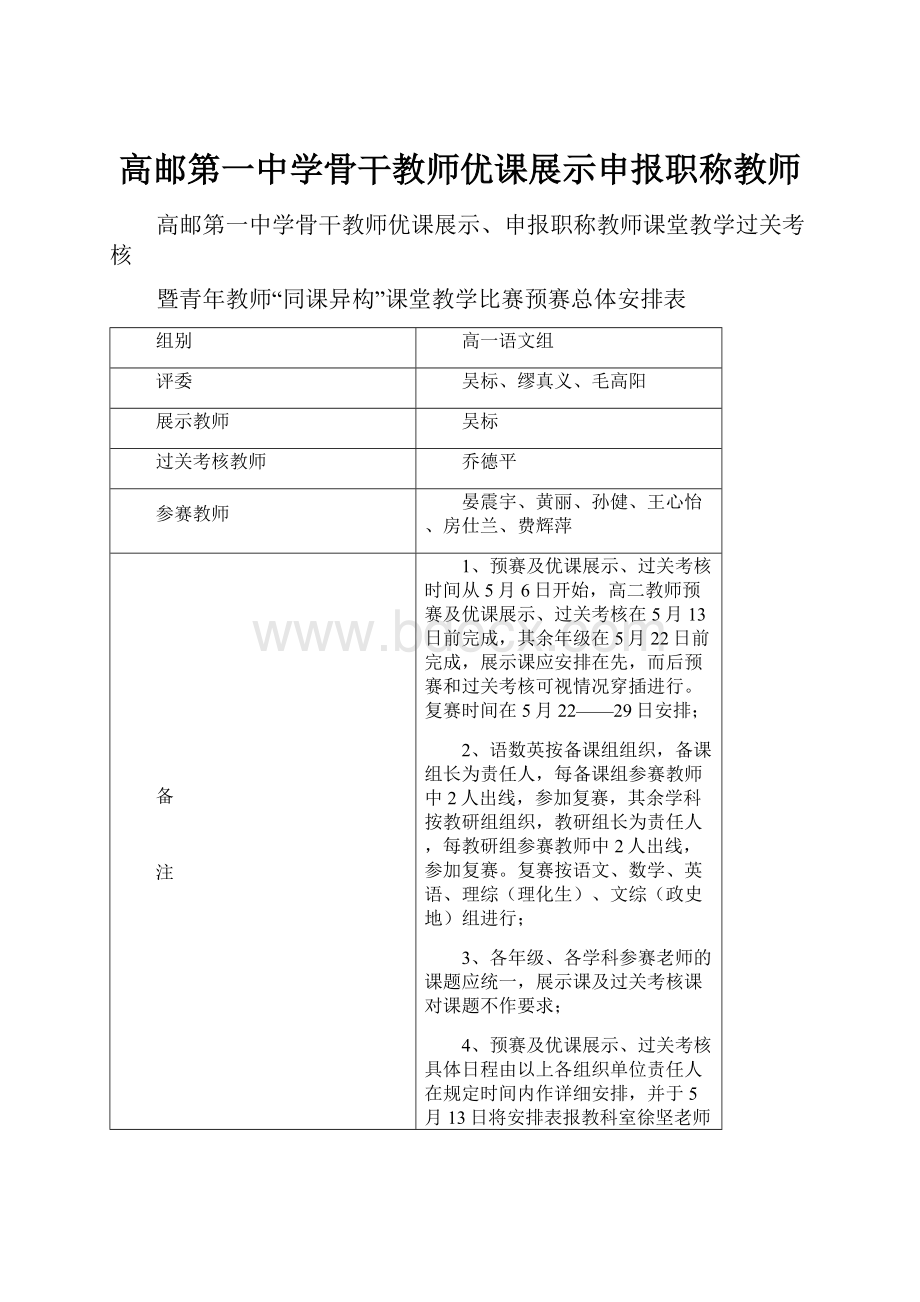 高邮第一中学骨干教师优课展示申报职称教师.docx