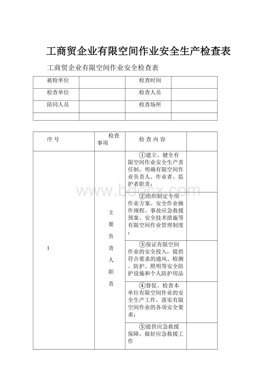 工商贸企业有限空间作业安全生产检查表.docx_第1页