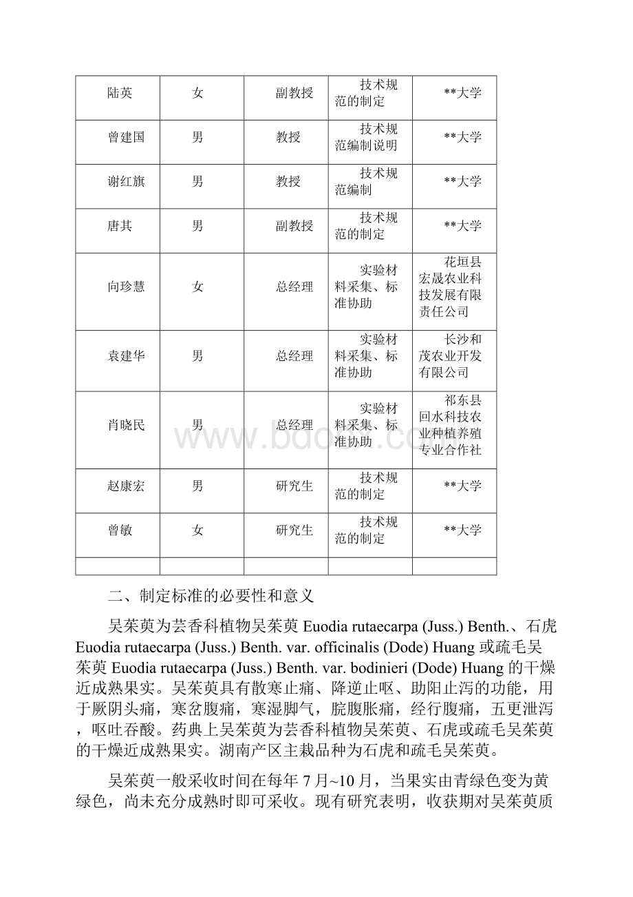 《吴茱萸石虎采收和初加工技术规范》湖南省地方标准编制说明模板.docx_第2页