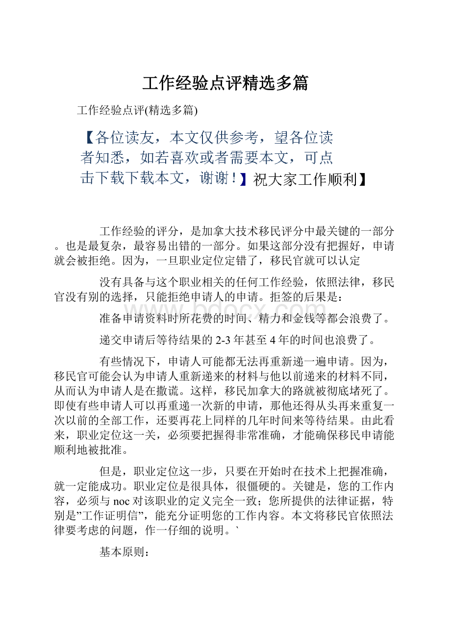 工作经验点评精选多篇.docx